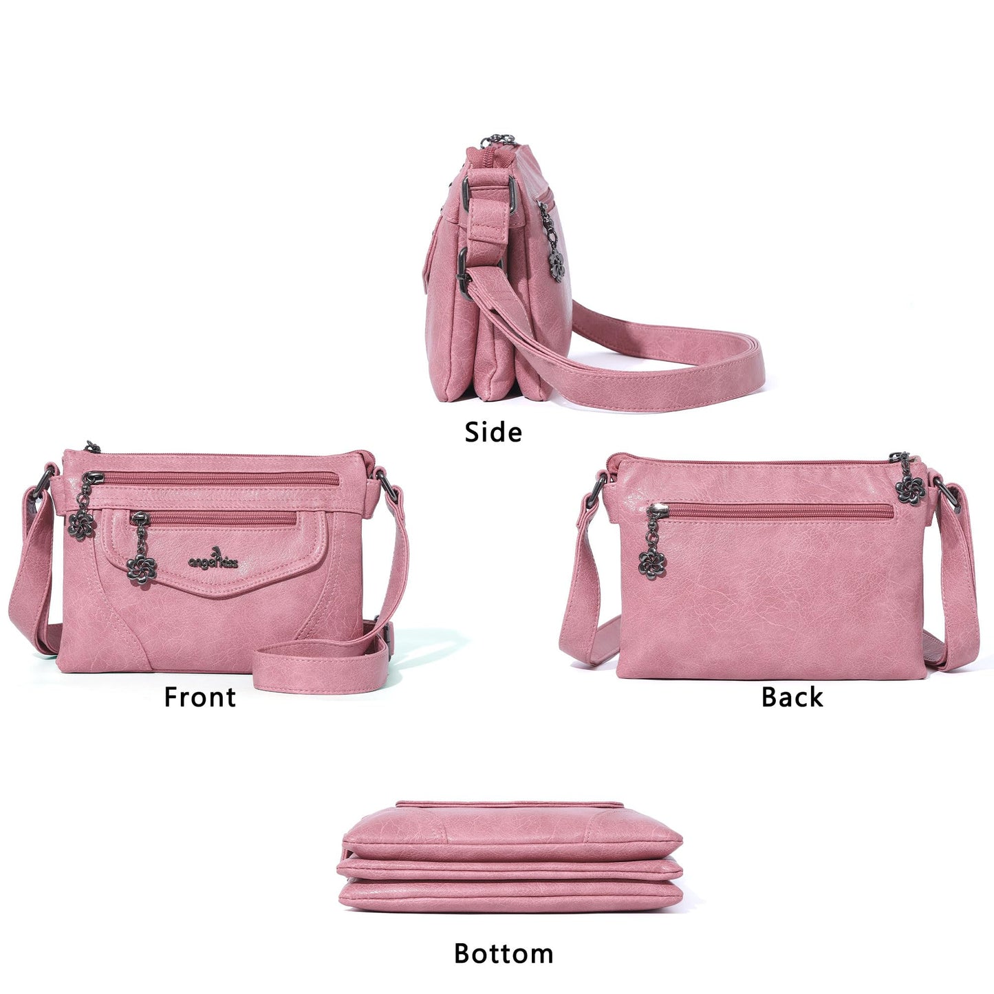 Angel Kiss Small Crossbody Bags for Women, Multi-Pocket Washed Vegan Leather Purses, Lightweight Travel Shoulder Bag with Adjustable Strap for Everyday