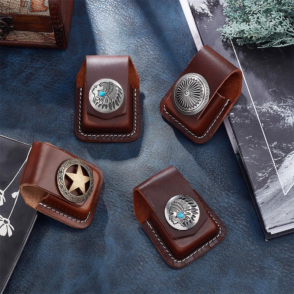 GORGECRAFT Turquoise Leather Lighter Case Holder Lighter Pouch Protective Storage with Pocket Belt Loop Full Grain Handcrafted Sheath for Belt Lighter(Coconut Brown)