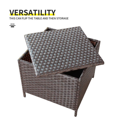 Valita Goognice Outdoor PE Wicker Side Table with Storage Patio Resin Rattan End Table Square Container for Furniture Covers, Toys and Gardening Tools Brown