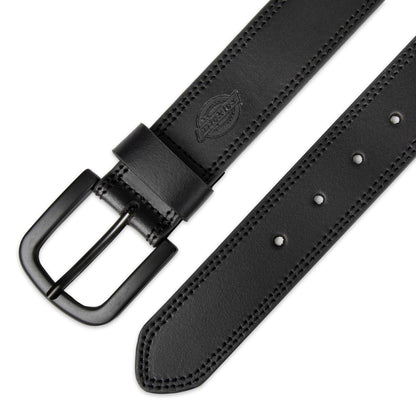 Dickies Men's 38mm Leather Belt with Two Row Stitch, black, 38
