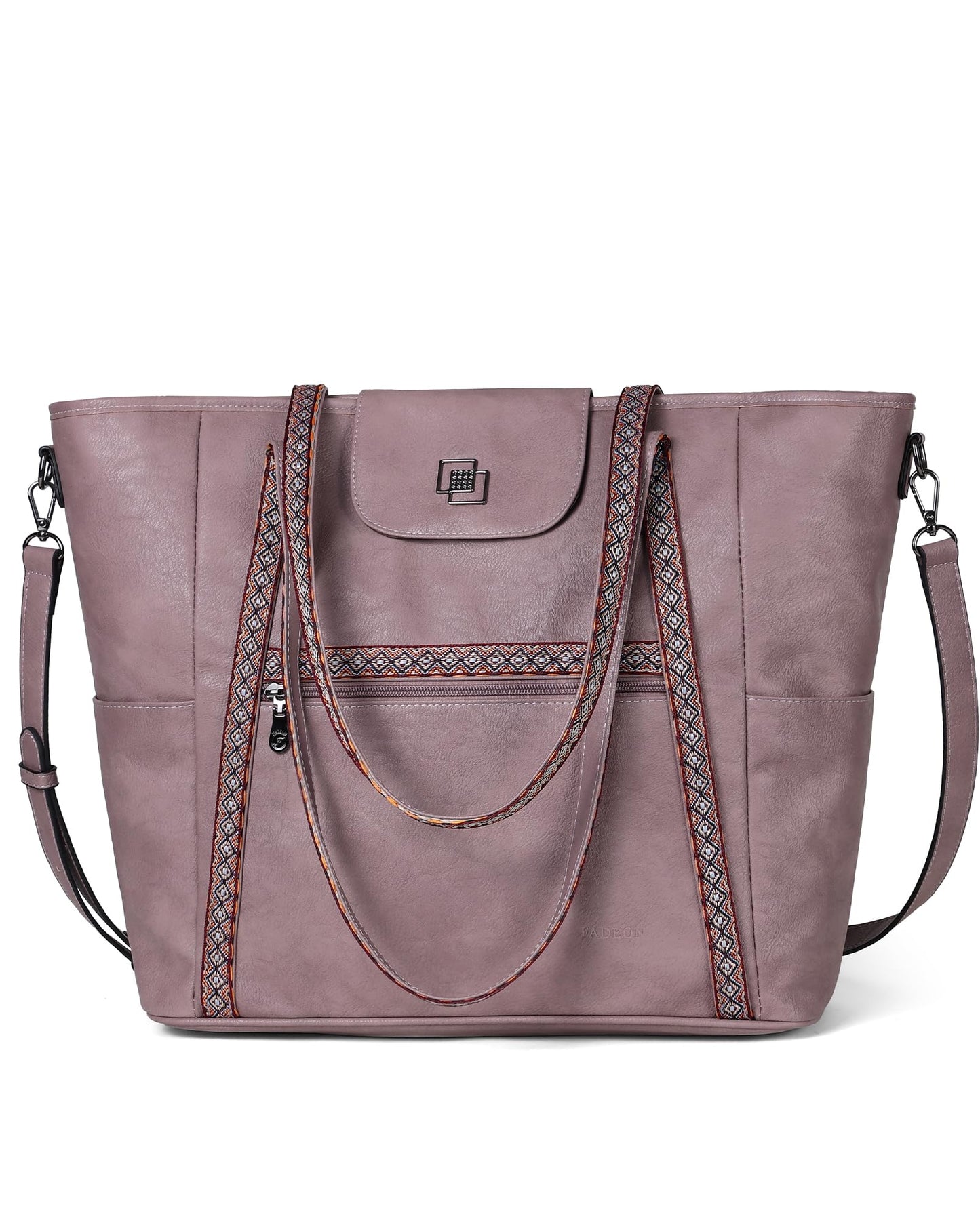 FADEON Large Laptop Tote Bag for Women Designer Leather Laptop Bag Fashion Travel Backpack Purse Shoulder Handbag Purple