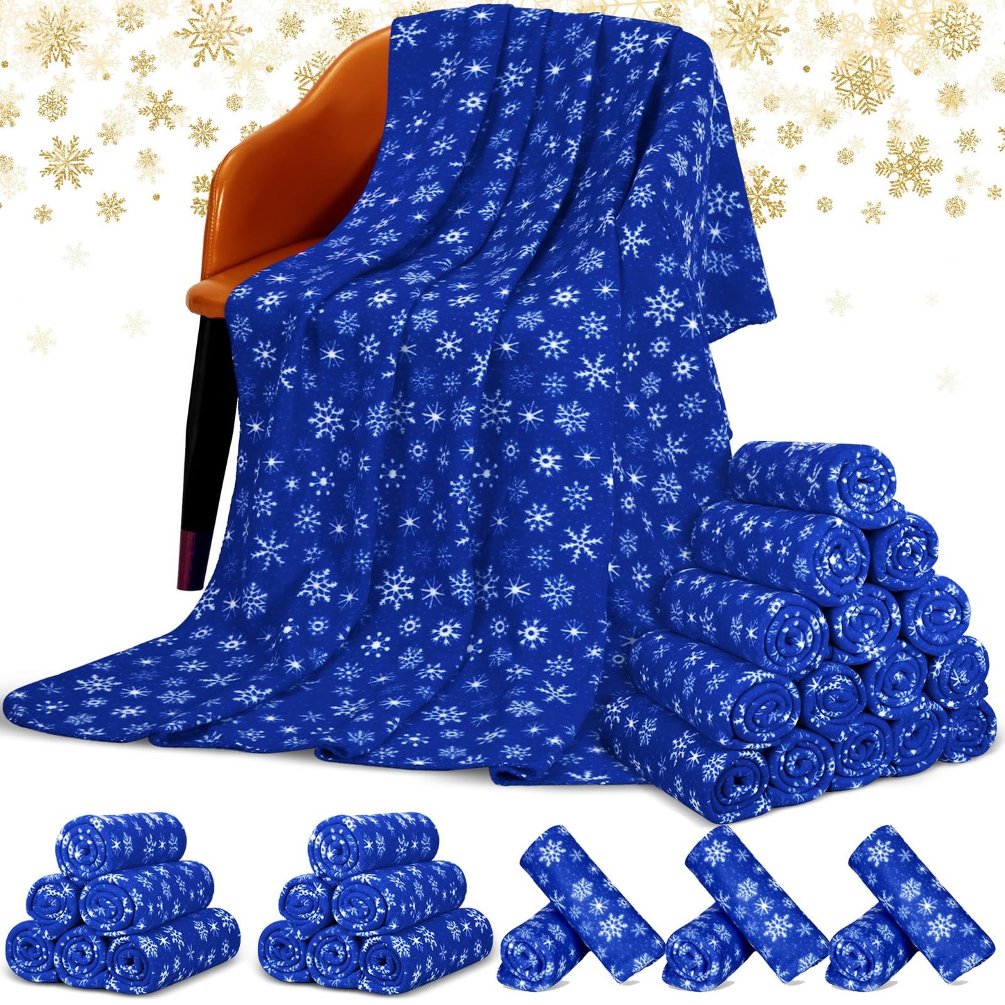 Moukeren 24 Pcs Christmas Snowflake Throw Blanket Bulk, 59 x 47 Inch Xmas Winter Throw Blanket Christmas Warm Soft Cozy Fleece for Home Bedding Couch Chair Gift (Dark Blue)