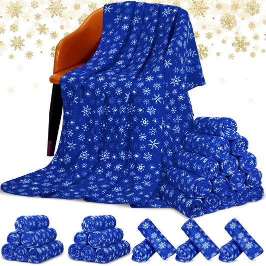 Moukeren 24 Pcs Christmas Snowflake Throw Blanket Bulk, 59 x 47 Inch Xmas Winter Throw Blanket Christmas Warm Soft Cozy Fleece for Home Bedding Couch Chair Gift (Dark Blue)