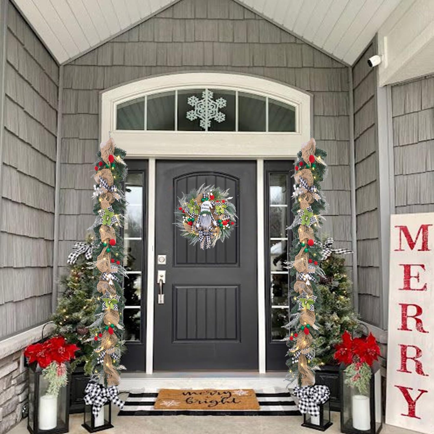 6 feet prelit Christmas Garland,Black and White Buffalo Plaid Christmas Decor with 30 LED Lights, Lighted Buffalo Plaid Decoration for Mantel,Stairs,and Front Door,Xmas Farmhouse Decor.