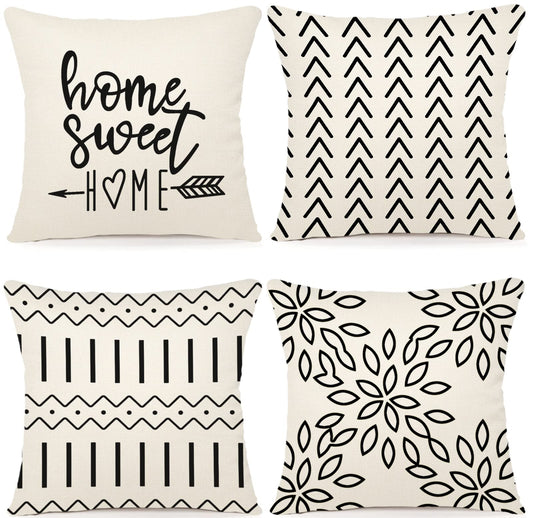 YCOLL Pillow Covers 18x18 Set of 4, Modern Sofa Throw Pillow Cover, Decorative Outdoor Linen Fabric Pillow Case for Couch Bed Car, Cream