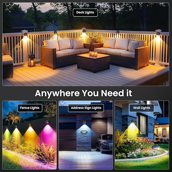 SOLPEX Solar Lights Outdoor Waterproof IP65, Solar Stair Lights Outdoor for Fence, Deck, Step, RGB Multicolor LED 11 Lighting Modes House Wall Light for Porch, Backyard, Fence, Garden Decor-8 Pack