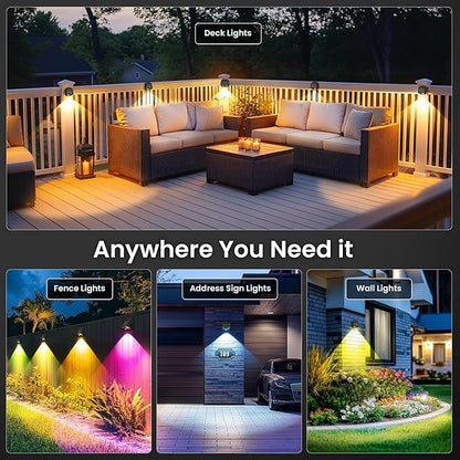 SOLPEX Solar Lights Outdoor Waterproof IP65, Solar Stair Lights Outdoor for Fence, Deck, Step, RGB Multicolor LED 11 Lighting Modes House Wall Light for Porch, Backyard, Fence, Garden Decor-8 Pack