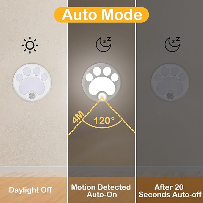 Attivolife Cat Paw Motion Sensor Night Light with Magnetic, USB Rechargeable & Cordless LED Lamp, Cute Kids Wall Light for Hallway, Bedroom, Nursery, Kitchen, Stairway