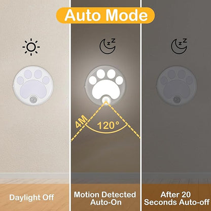 Attivolife Cat Paw Motion Sensor Night Light with Magnetic, USB Rechargeable & Cordless LED Lamp, Cute Kids Wall Light for Hallway, Bedroom, Nursery, Kitchen, Stairway