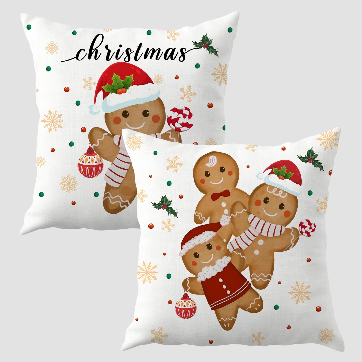 ROXMART Winter Christmas Gingerbread Pillow Covers 18x18 Set of 2, Gingerbread Christmas Decor, Holiday Winter Xmas Ginger Bread Decorative Pillow Covers for Couch Sofa Bedroom Living Room Home