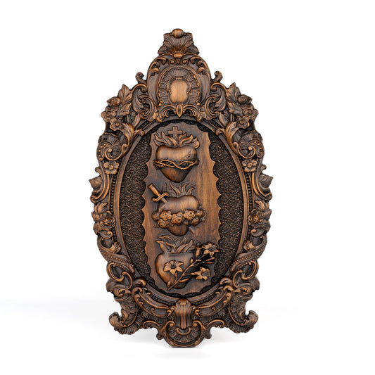 bgcarpenter Three Sacred Hearts Wall Plaque Religious Handmade Holy Family Wooden Wall Decor Art Christmas Gift (20 Inch, Vintage)