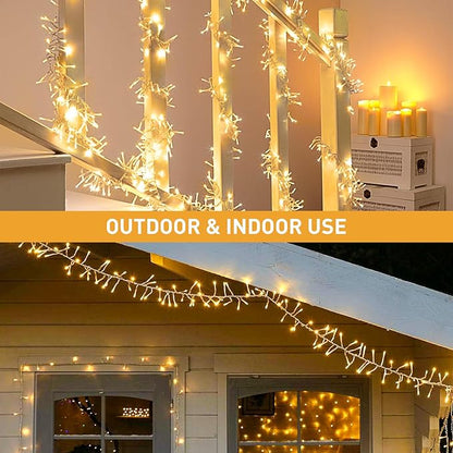 JMEXSUSS Warm White Christmas Lights Indoor, 20ft 400 LED Cluster Lights Christmas Outdoor with Remote, 8 Modes Plug in Christmas Tree Lights for Christmas Tree Wreath