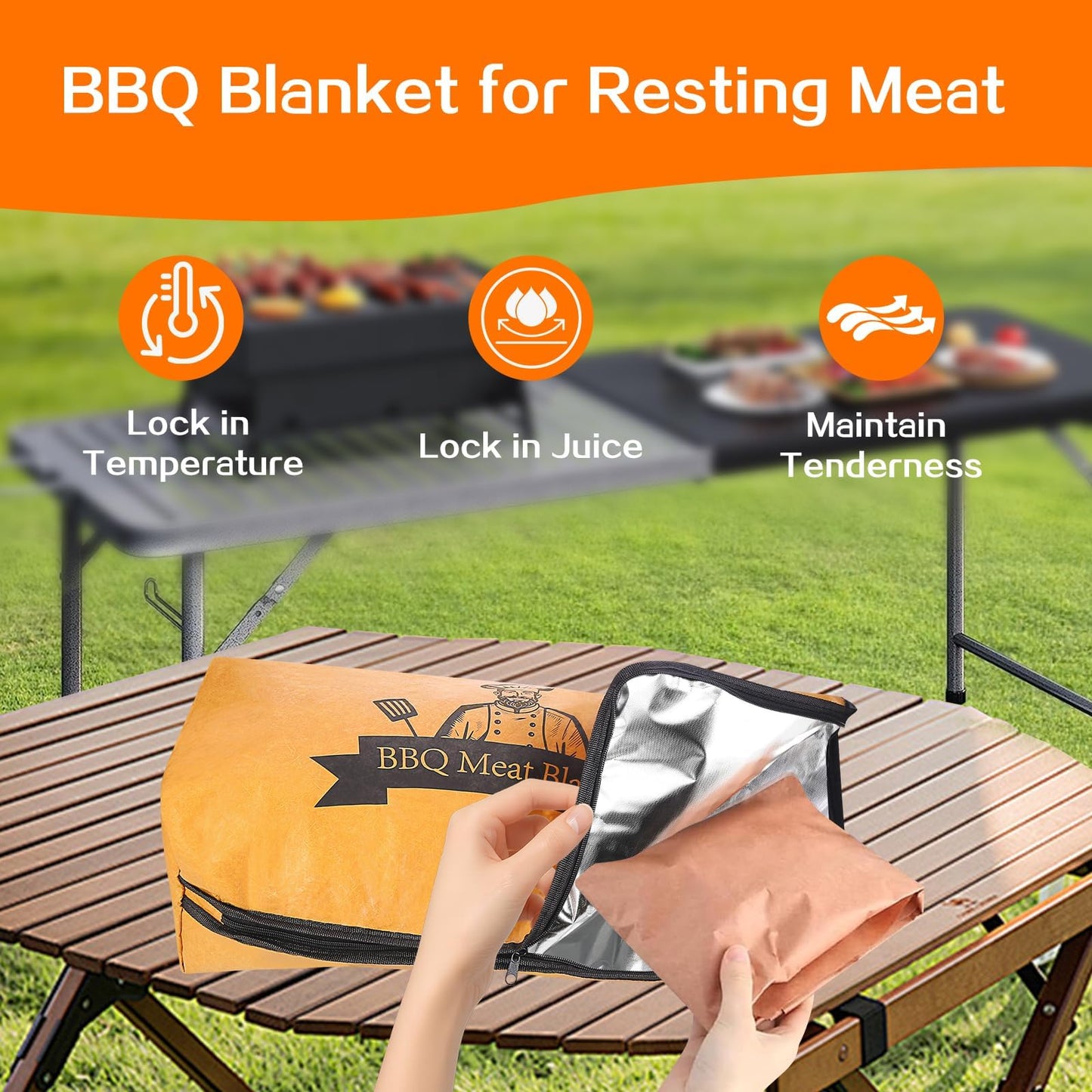 BBQ Blanket for Resting Meat, Meat Resting Blanket for Grilling Accessories, Reusable Smoker Grilling Meat Insulated Resting Bag, BBQ Accessories for Large Brisket, Gifts for Men, Dad