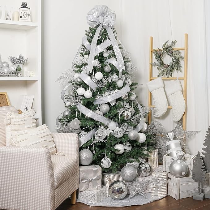 3.15" Christmas Ball Ornaments Glitter Shatterproof Christmas Tree Ornaments Sequin Xmas Hanging Balls Decorations for Wedding Party Holiday(Silver, 12pc-8cm)