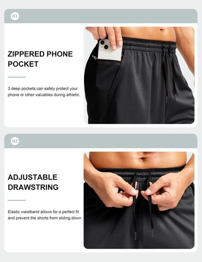 G Gradual Men's Long Basketball Shorts with Zipper Pocket 11'' Quick Dry Gym Shorts Lightweight Mesh Athletic Shorts for Men(Black,M)