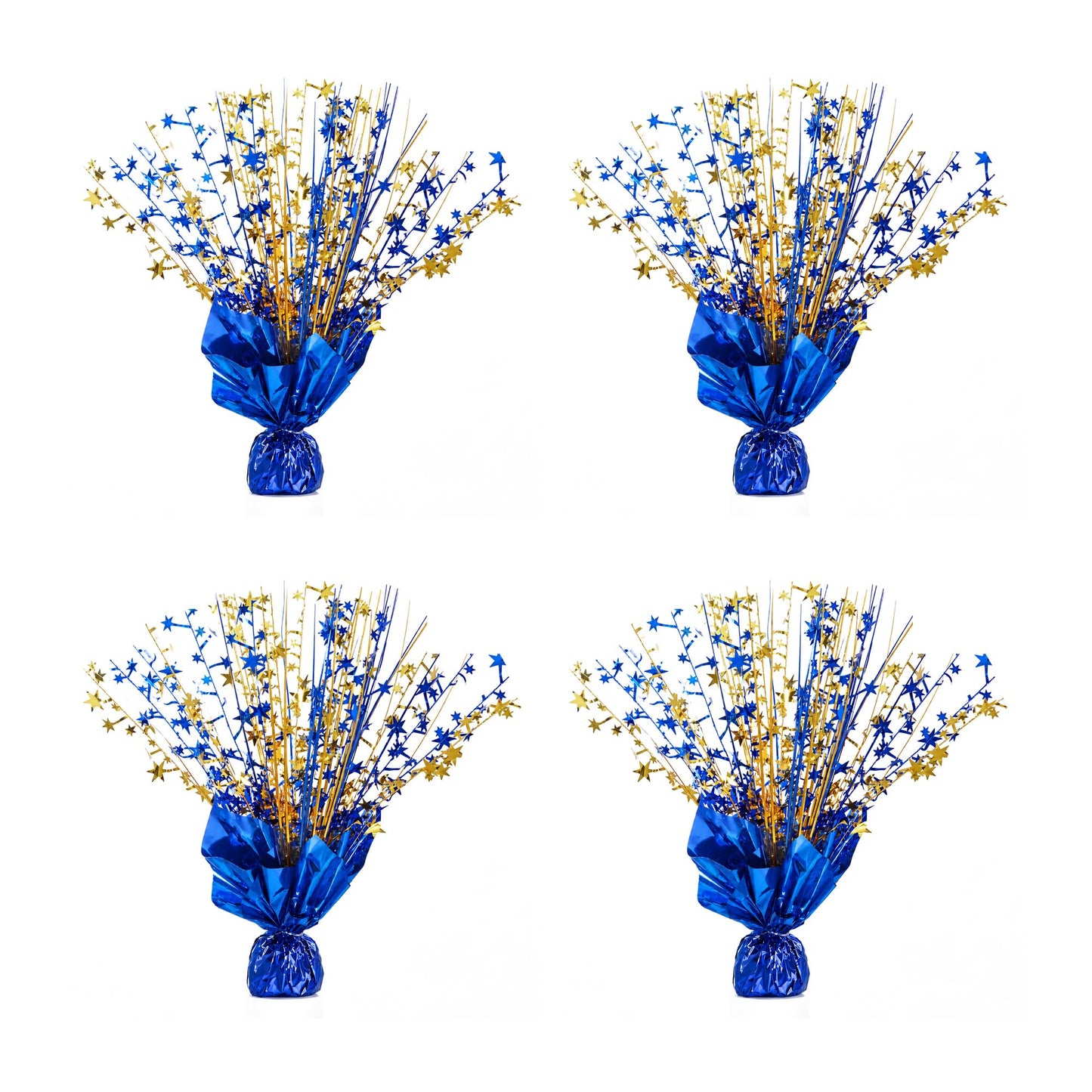 4 Pack Metallic Foil Spray Centerpiece Stars for Wedding, Birthday, Anniversary, Christmas Table Decor, Holiday Festival Baby Shower Graduation Mantle Party Decorations (Blue&Gold)