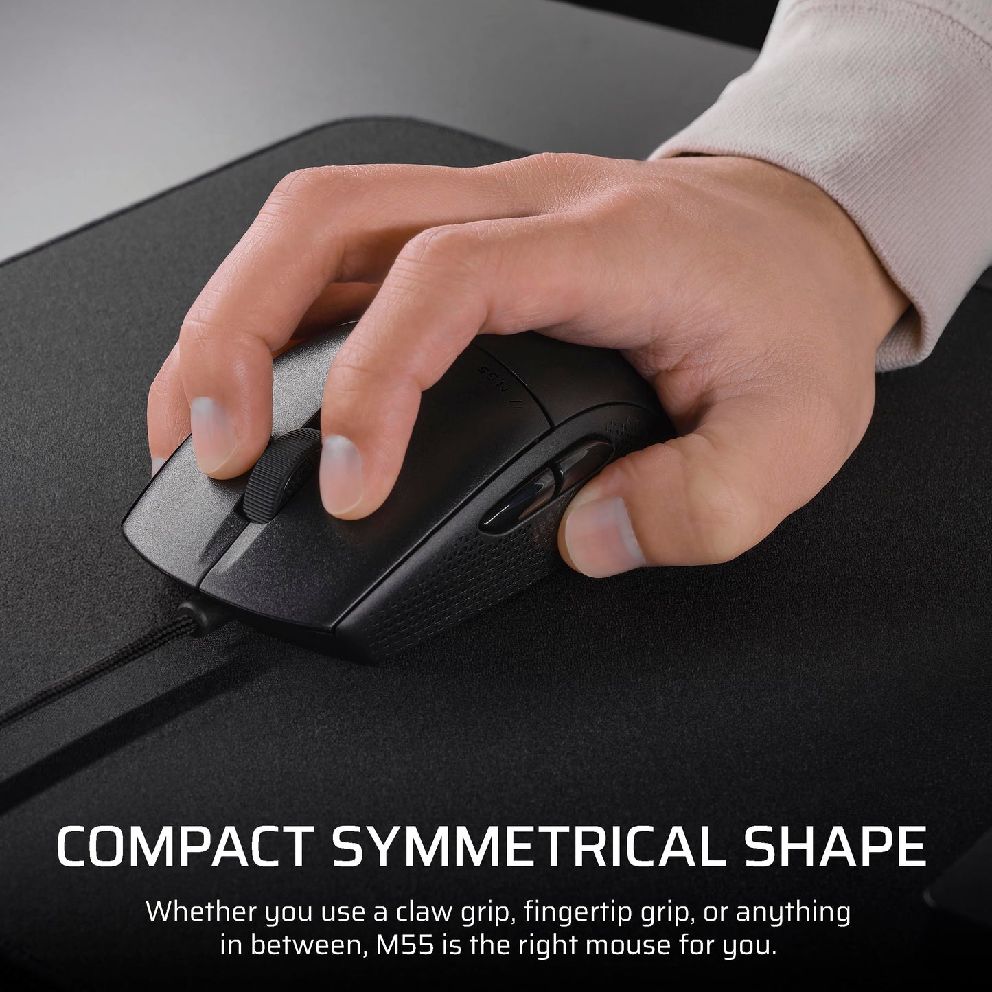 Corsair M55 Wireless Lightweight FPS Gaming Mouse – 2.4GHz & Bluetooth – 24,000 DPI – Long-Lasting Battery Life – Six Programmable Buttons – Textured Side Grips – Black
