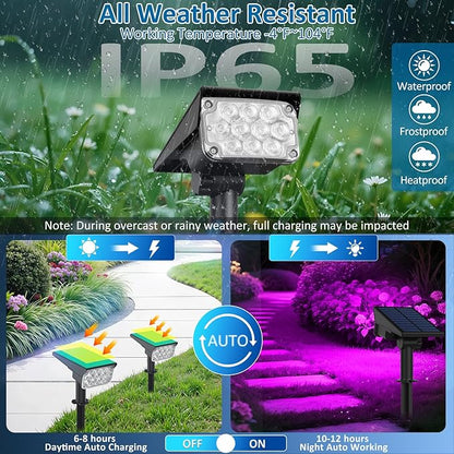 T-SUNUS Solar Color Landscape Spotlights Outdoor Christmas, IP65 Waterproof RGB Spot Light 2 Pack Auto Dusk to Dawn Landscaping Wall Lights for Tree Yard Garden Driveway Porch Walkway Pond Halloween