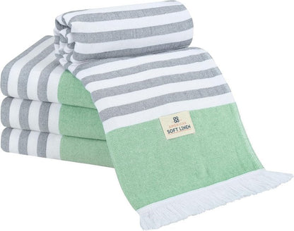Peshtemal Beach Towels - 100% Cotton Lightweight Quick-Dry Sand-Free | 35"x60", Green