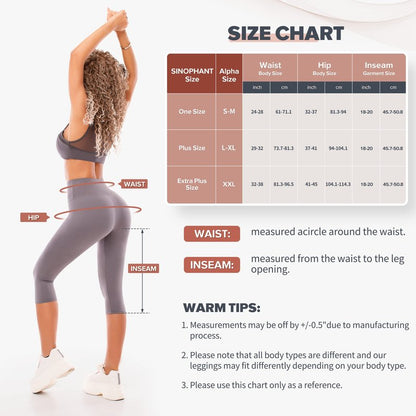 SINOPHANT High Waisted Leggings for Women - Full Length Capri Buttery Soft Yoga Pants for Workout Athletic(Capri Black,L-XL)