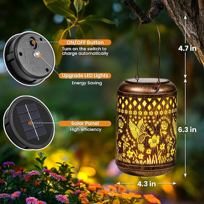 Solar Lanterns Hummingbird Garden Decor Vintage Hanging Gifts for Mom Grandma Indoor Outdoor Waterproof Heavy Duty Vintage Table Metal Lights for Yard, Patio, Lawn, Balcony, Pathway, Garden Decor 2Pcs