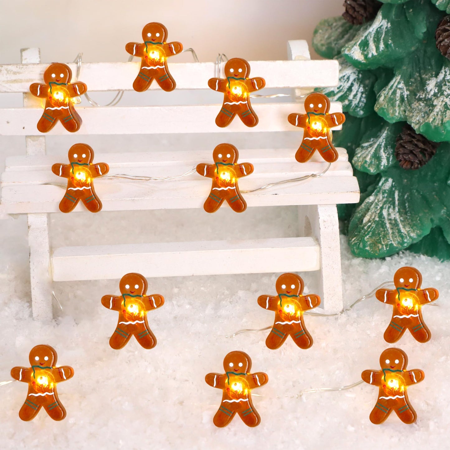Impress Life Festive Decoration String Lights, Gingerbread Man Cookies 10 ft 40 LEDs with Battery/USB Powered Dimmable Fairy Lights with Remote for House Bedroom Decorative, Wedding Home