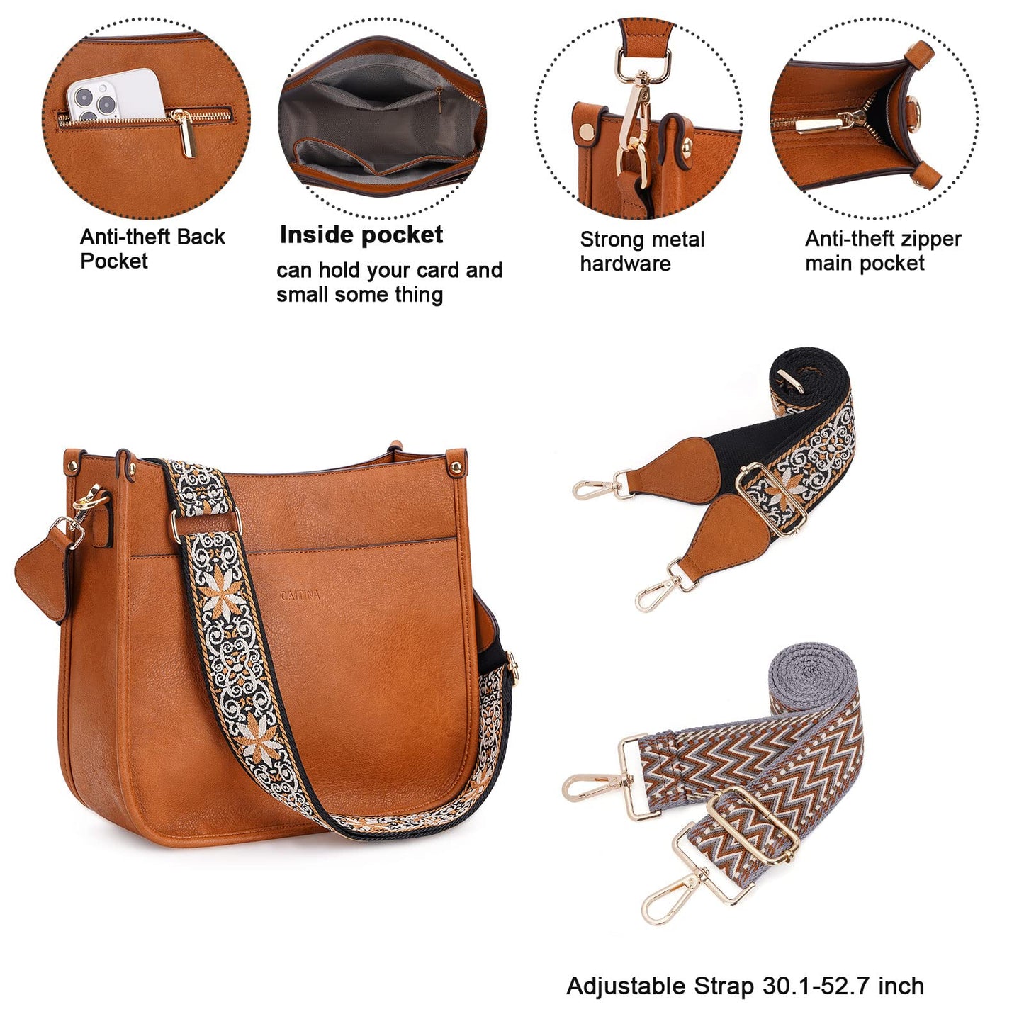 Caitina Crossbody Bag For Women Vegan Leather Hobo Handbag Designer Crossbody Bucket Bag Shoulder Purse For Women with 2 Adjustable Strap(DreamyBrown