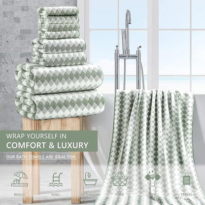 8 Piece Bathroom Towel Set Green |2 Oversized Large Bath Towels Sheet, 2 Hand