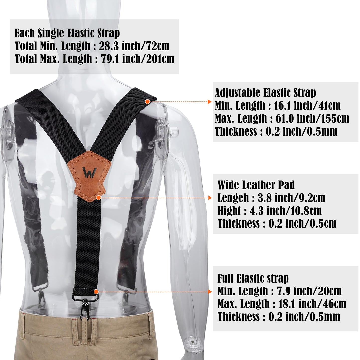 WELKINLAND Y-Back Elastic Suspenders, Heavy-Duty Mens Suspenders For Jeans, 2"-Wide Work Suspender W/Rugged Hooks, Suspender For Men Heavy Duty Hooks Belt Loop