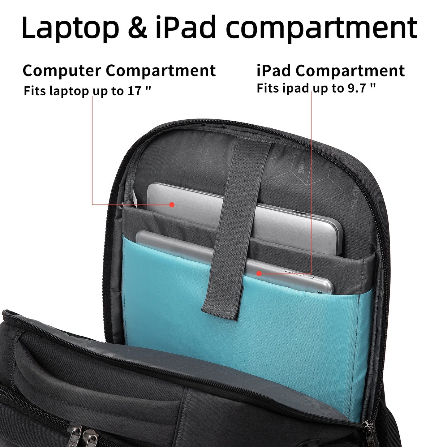 DUSLANG 17 Inch Laptop Backpack for Travel Water Resistant College Backpack for Men Women Laptop Bag with USB Charging Port Tablet Sleeve Bag, Black