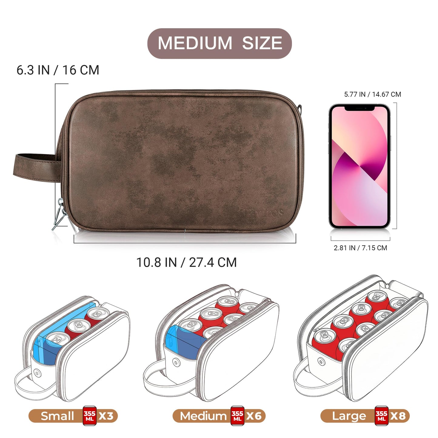 Elviros Toiletry Bag for Men, Large Travel Shaving Dopp Kit Water-resistant Bathroom Toiletries Organizer PU Leather Cosmetic Bags Fathers Day Gift (Medium, Chocolate)
