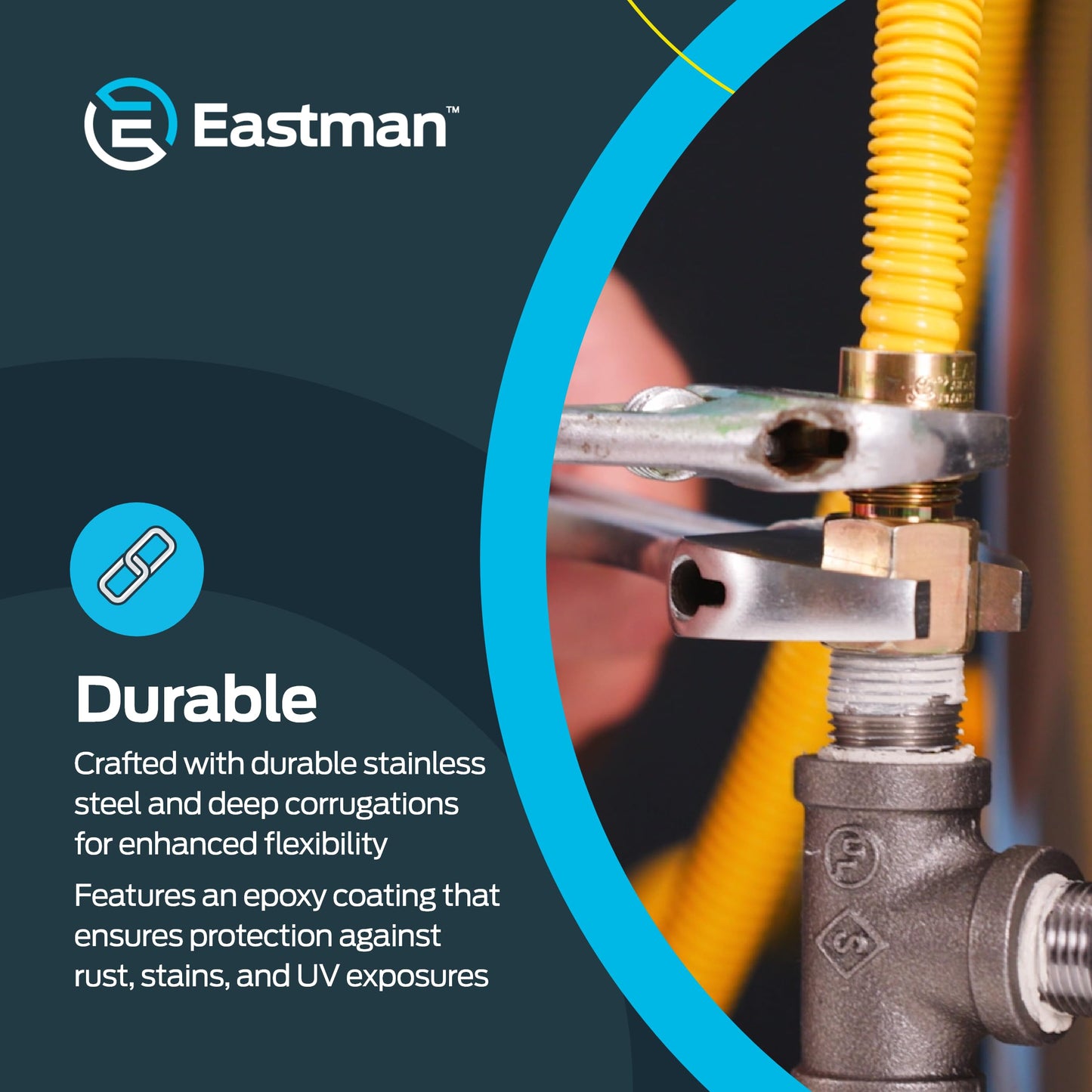Eastman 48 Inch x 3/8 in OD Flexible Gas Line Connector, 1/2 x 1/2 in MIP Fitting Ends, Stainless Steel with Epoxy Coating, 10YE505048B