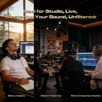 PUPGSIS Over Ear Headphones Wired: Studio Monitor Headphones - Professional 40kHz Hi-Res DJ Stereo Headphones - 1/4 to 3.5mm Audio Jack for Recording/Mixing/Podcast/Guitar/Piano