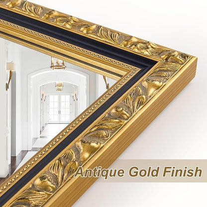 Vintage Black Gold Mirror, 40'' x 28'' Rectangular Antique Wall Mirrors with Ornate Wood Frame, Decorative Mirrors for Living Room, Bathroom, Bedroom, Entryway, Fireplace, Horizontal/Vertical