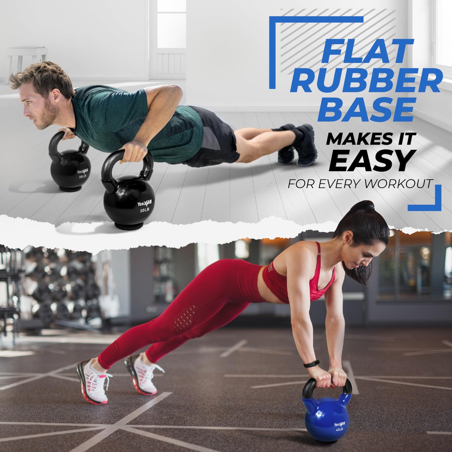 Yes4All Kettlebells Rubber Base, Kettlebell Set for Women, Strength Training Kettlebells Weights (10-65 lbs)