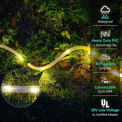 40ft 120 LED Rope Lights, Outdoor Rope Lights Plug in Outdoor Tube Light for Garden, Patio, Party, Christmas (Warm White)