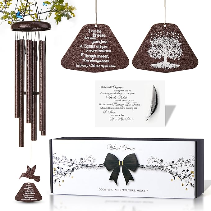 32 Inch Hummingbird Memorial Wind Chimes Outdoor, Sympathy Gifts for Loss of Loved One, Memorial Gifts for Loss of Mom, Sympathy Wind Chimes for Mother, Father, Brother, Sister