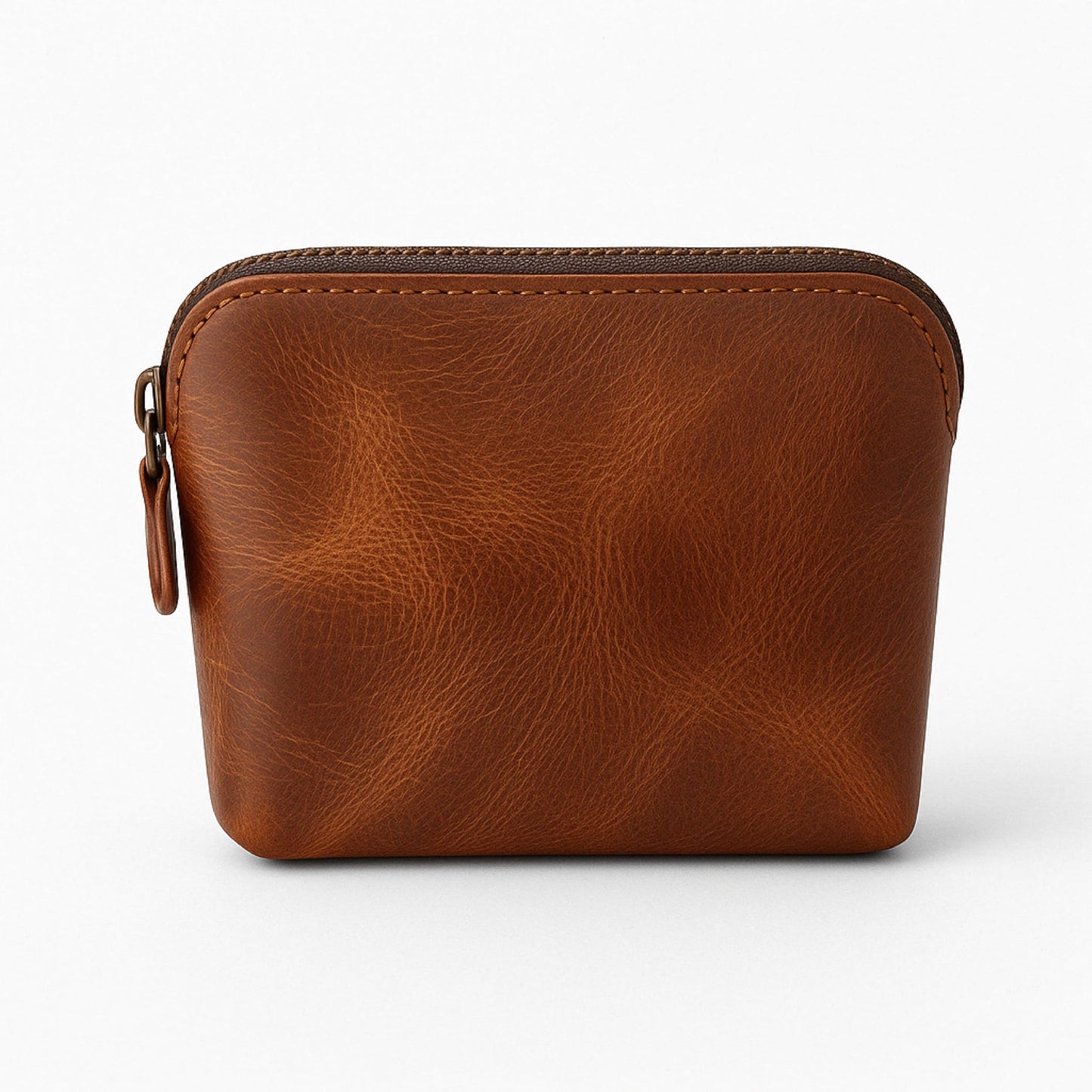 TheAntiq Full Grain Leather Cosmetic Bag – Zippered Makeup Pouch for Women, Small Travel Toiletry & Organizer Pouch for Purse, Premium Handmade Leather (5 × 4 × 2.5 in)