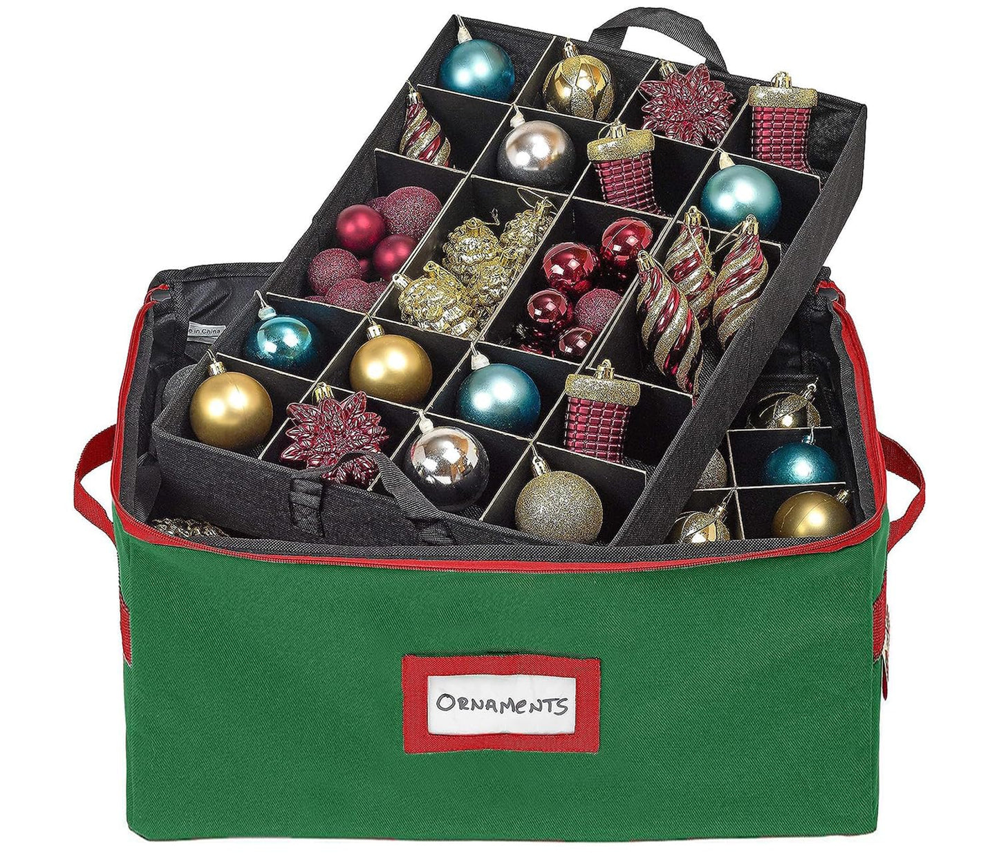 HOLDN’ STORAGE Christmas Ornament Storage Box with Dividers - Fits 96-3” Ornaments, 4 Removable Trays, Durable & Space-Saving, Clear Top Lid, Convenient Storage Designed, Green
