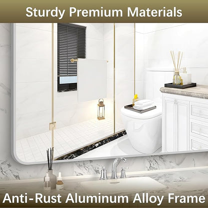 Arched Bathroom Mirror, 30"x48" Silver Arched Mirror for Bathroom, Wall Mounted Mirror, Silver Vanity Wall Mirror w/Metal Frame for Bedroom, Entryway, Living Room, Hanging or Leaning Against
