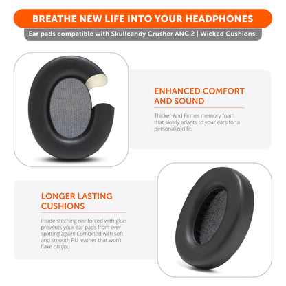 WC PadZ Crusher ANC 2 - Premium Replacement Earpads for Skullcandy Crusher ANC 2 Over-Ear Headphones by Wicked Cushions | Enhanced Comfort & Sound Isolation | Black