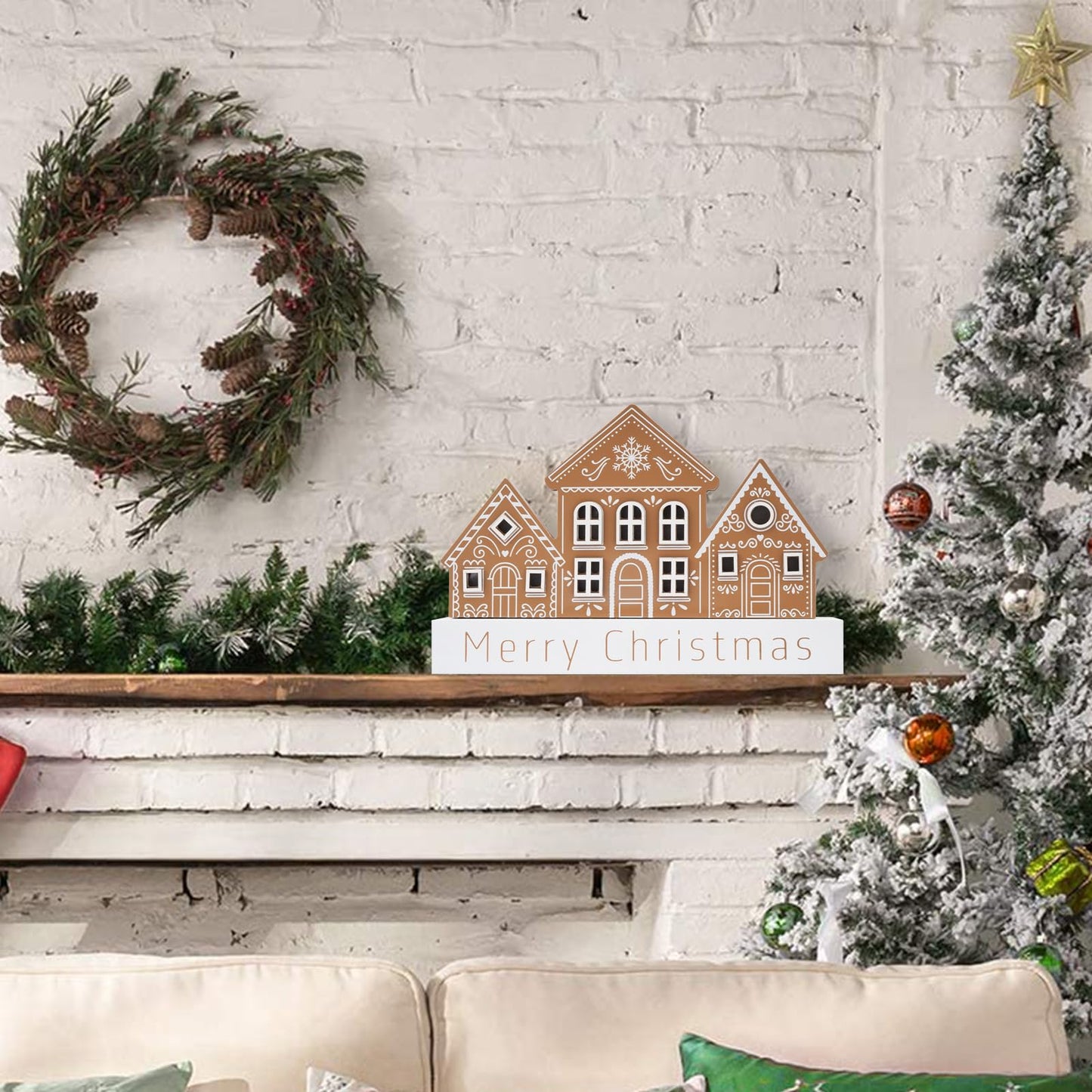 Christmas Decorations for Home LED Lighted Merry Christmas Decor Wooden Ski Lodge Holiday Signs Indoor Rustic Farmhouse Tabletop Block Xmas Party Gift