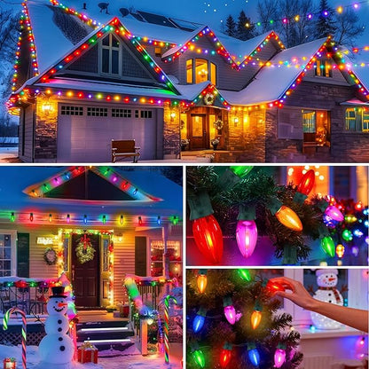 50 Feet Multi-colored C7 LED Christmas Lights Outdoor Colored Christmas Lights Waterproof with 50 + 5 Pack Energy Efficient C7 LED Bulbs (0.6W = 7W) for Colorful Xmas House Stairs Porch Tree Decor
