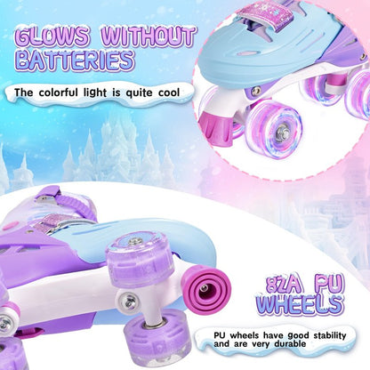 2PM SPORTS Kids Roller Skates Girls Ages 5-8 8-12 3-5 4-6 6-12 with Light Up Wheels, Outdoor Indoor Rollerskates for Girls Toddler Youth Beginner Size 10C 11C 12C 13C 1 2 3 4 5 6 Purple Snowflakes