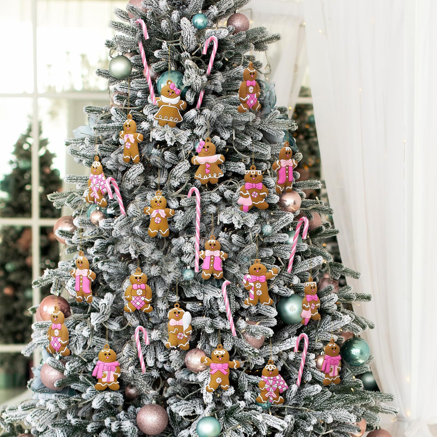 Zhanmai 36 Pcs Gingerbread Man Ornaments for Christmas Tree Hanging Christmas Candy Cane Decorations for Xmas Tree Home Holiday Party Decor (Pink)