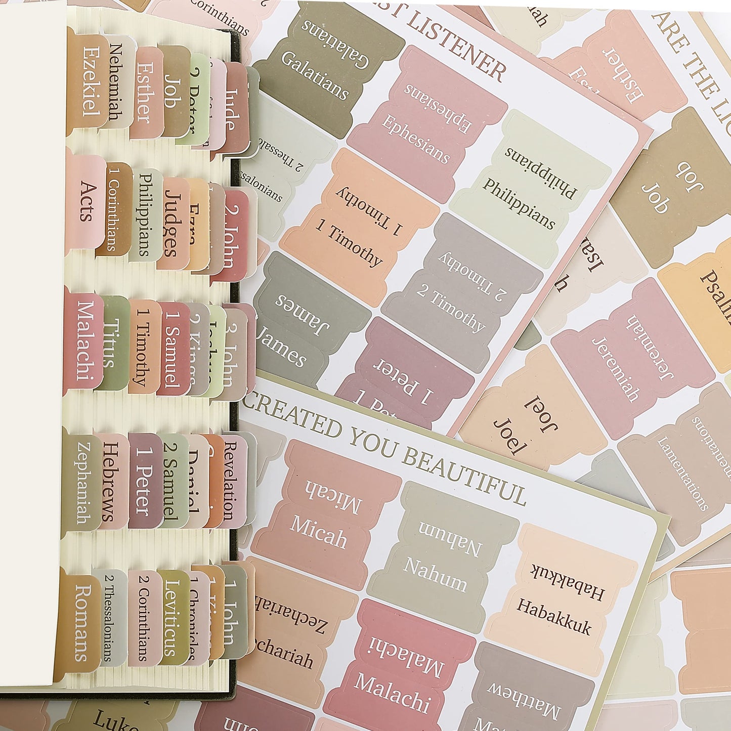 Mr. Pen- Bible Tabs, 75 Boho Theme Laminated Tabs for Women and Men, Study Bible Index, Book Labels