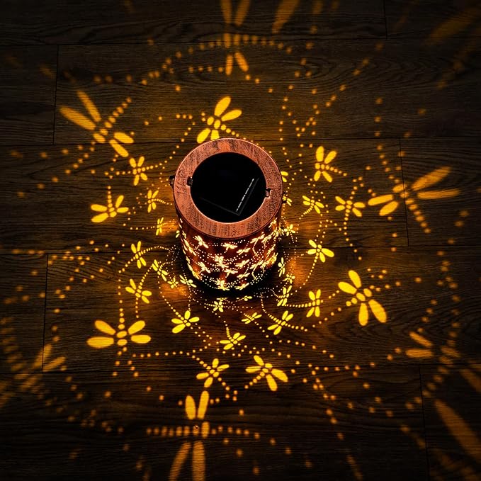 Boho Solar Lanterns Outdoor Birthday Gifts for Women Mom Grandma Metal Hanging Solar Powered Unique Garden Decorative LED Lights for Outside Yard Patio (Dragonfly)