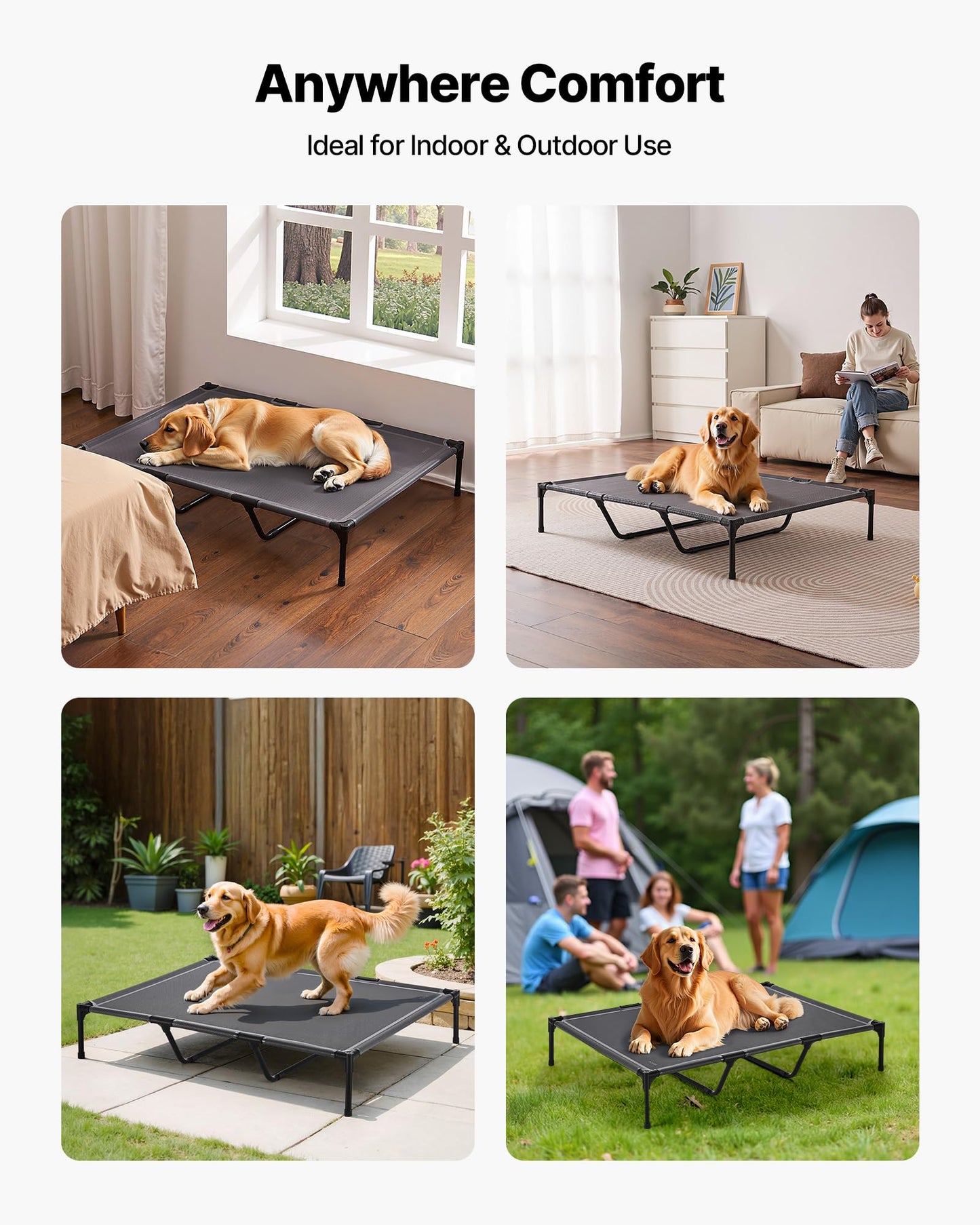 VEVOR Elevated Dog Bed for Large Dogs, Portable Raised Dog Cot with Steel Metal Frame and Breathable Teslin Mesh, Indoor & Outdoor Pet Cooling Raised Hammock Bed, XL, Gray