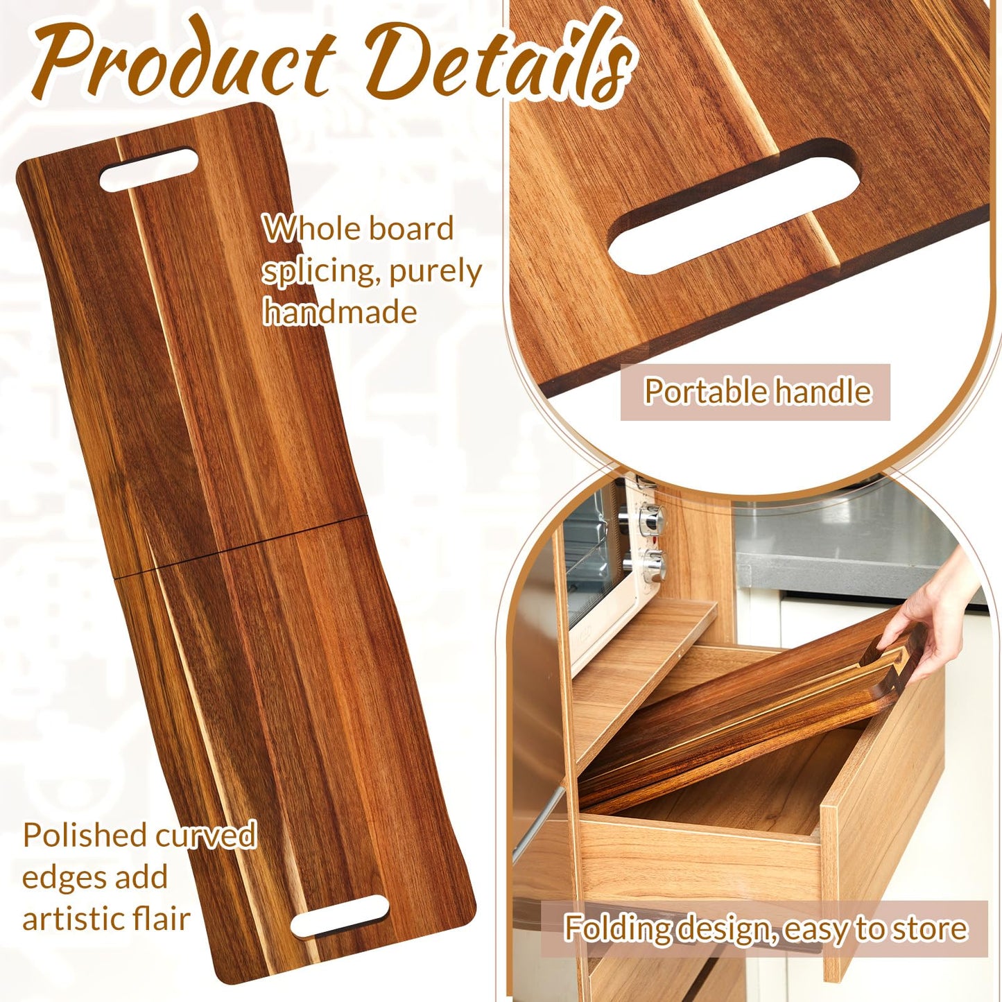 FoldTier Large Acacia Charcuterie Board with Handles 36 x 12 Inch Christmas Extra Large Wood Foldable Serving Tray Rectangular Appetizers Cheese Food Meat Board for New Home Party Housewarming Gifts