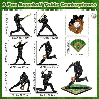 Baseball Table Centerpiece Decorations - 6 Pcs Wooden Player Silhouettes | Sports Game Sign for Birthday Parties